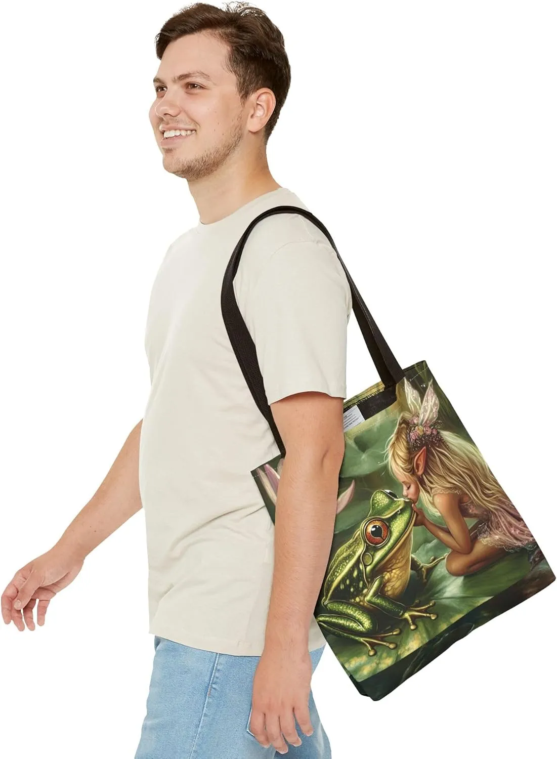 Fairy Tale Tote Bag, Princess and Frog Illustration, Magical Reusable Shopping Bag, Storybook Merch, Fairytale Gift,