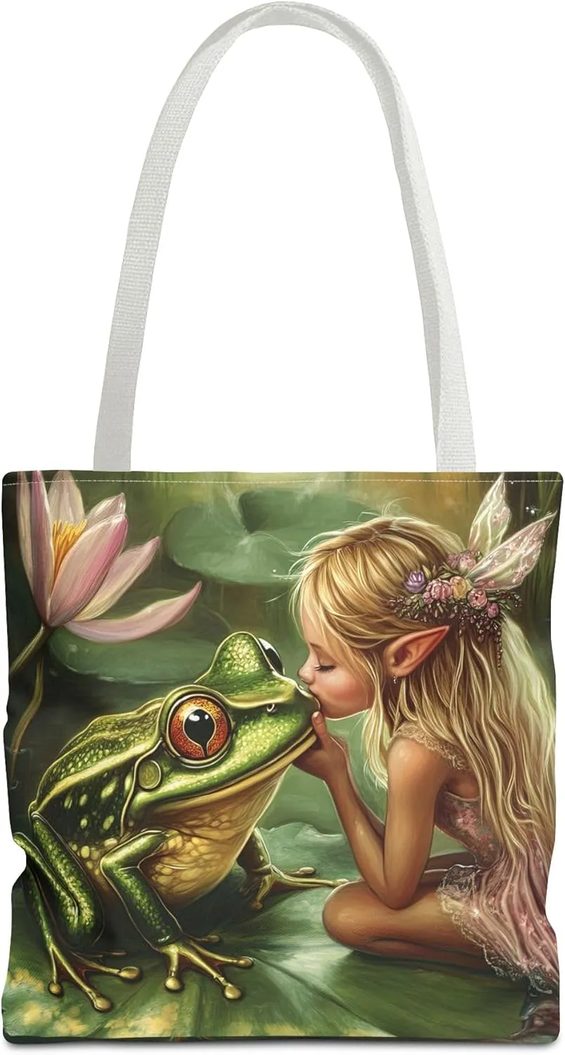 Fairy Tale Tote Bag, Princess and Frog Illustration, Magical Reusable Shopping Bag, Storybook Merch, Fairytale Gift,