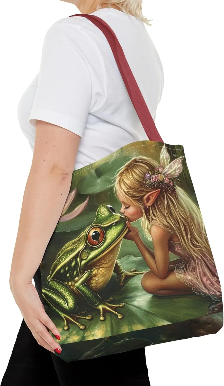 Fairy Tale Tote Bag, Princess and Frog Illustration, Magical Reusable Shopping Bag, Storybook Merch, Fairytale Gift,