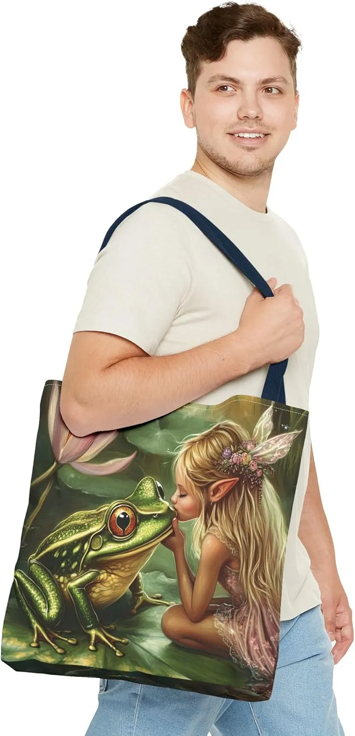 Fairy Tale Tote Bag, Princess and Frog Illustration, Magical Reusable Shopping Bag, Storybook Merch, Fairytale Gift,