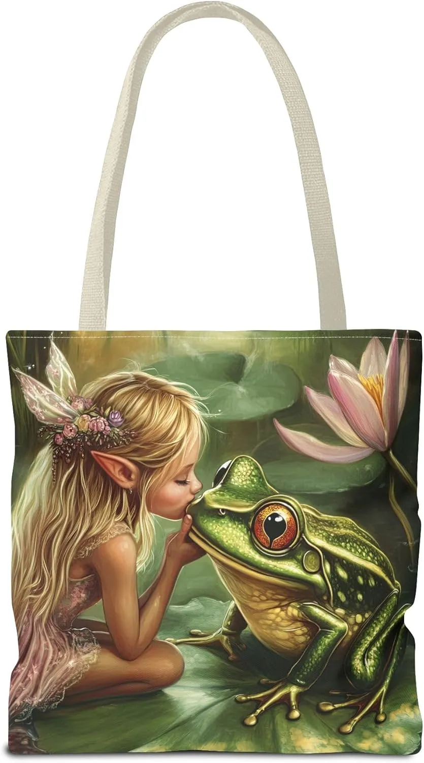 Fairy Tale Tote Bag, Princess and Frog Illustration, Magical Reusable Shopping Bag, Storybook Merch, Fairytale Gift,