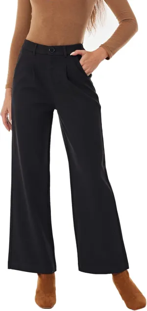 Fakanhui Women's Wool Blend Dress Pants Winter Warm Wide Leg High Waist Casual Work Slacks Trouser Pants