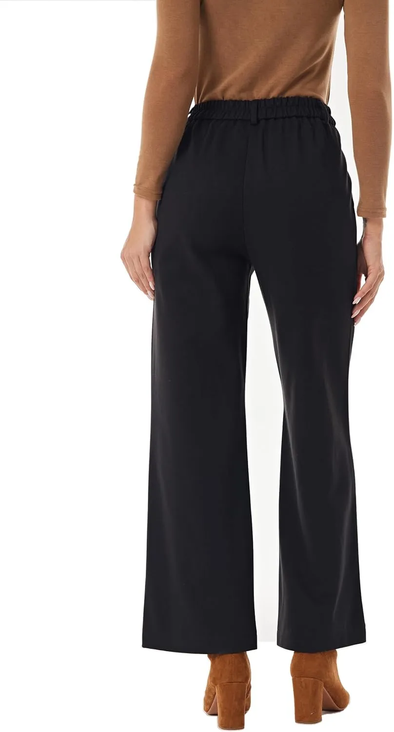 Fakanhui Women's Wool Blend Dress Pants Winter Warm Wide Leg High Waist Casual Work Slacks Trouser Pants