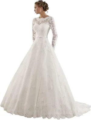 Fanciest Women's Lace Wedding Dresses for Bride 2024 Ball Gowns White