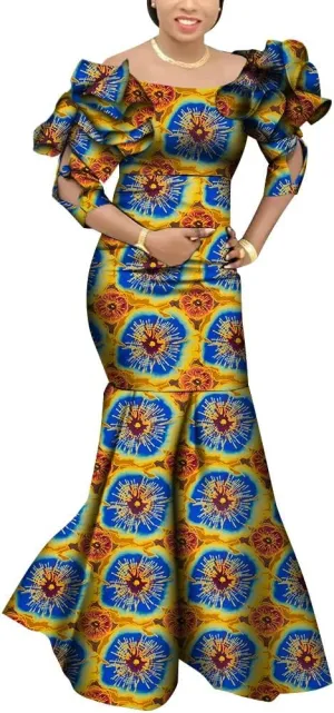 Fashion Robe Africaine Femme Elegant Maxi Long Dresses African Ankara Print Mermaid Dresses Dashiki Evening Gowns