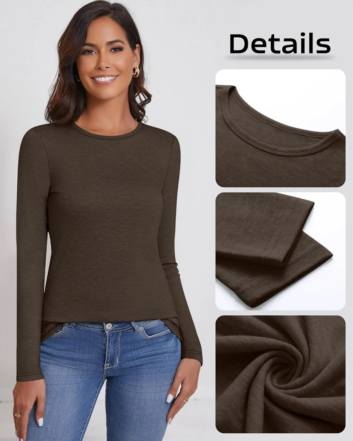 Ficerd 3 Packs Women's Long Sleeve Shirts Crew Neck Shirts 2025 Fall Tops Basic Tee Casual Loose Fit Clothes Outfits Blouse