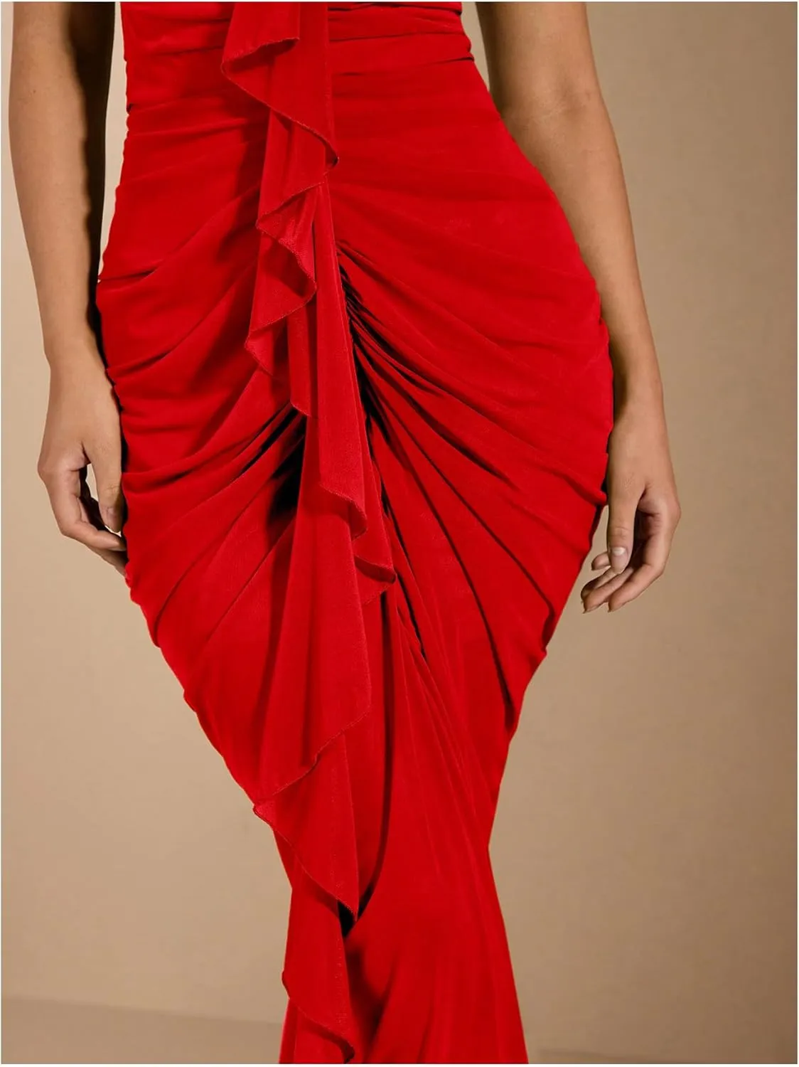 Floerns Women's Ruffle Ruched Cami Dress Draped Split Elegant Bodycon Maxi Dresses