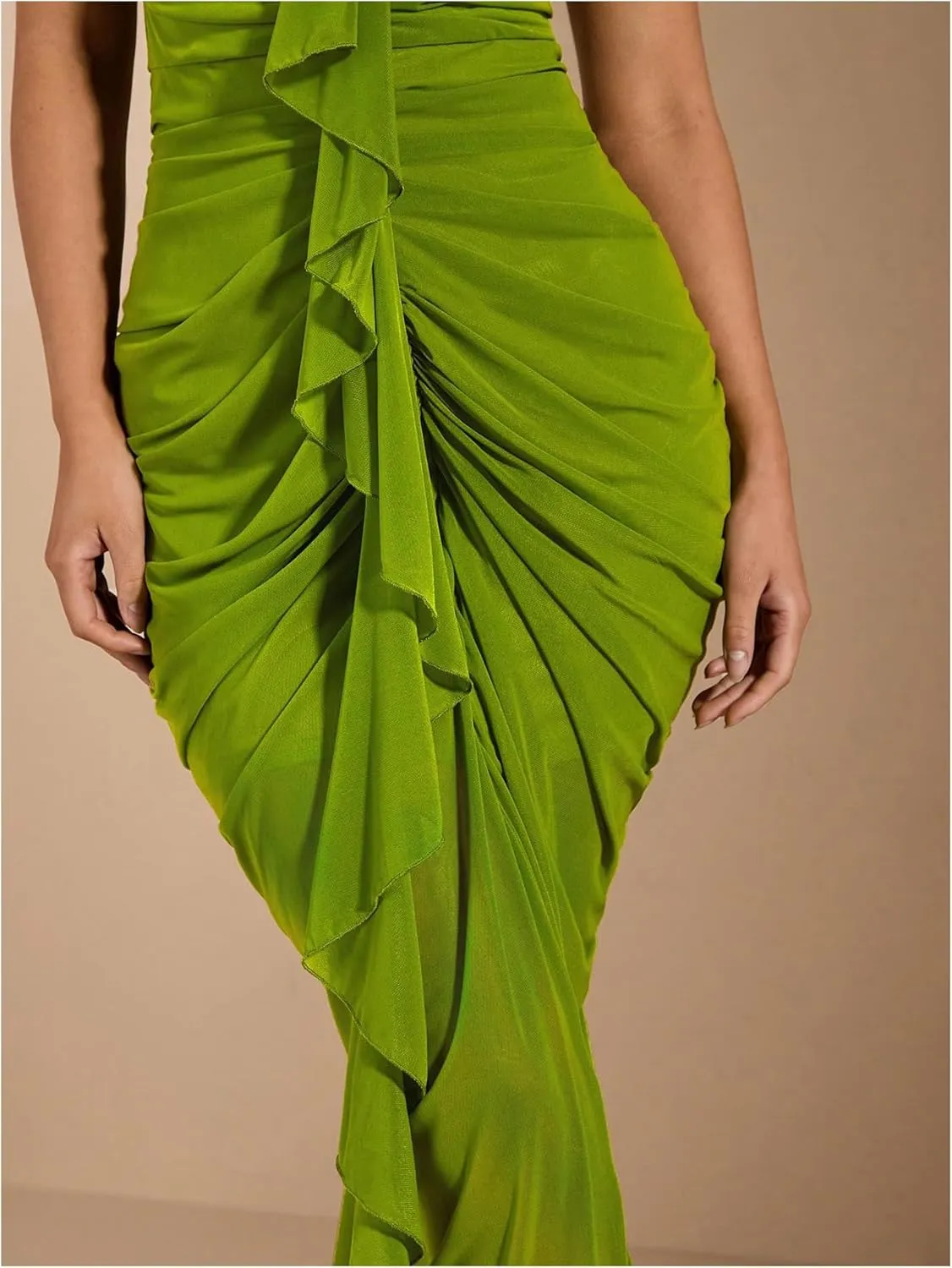 Floerns Women's Ruffle Ruched Cami Dress Draped Split Elegant Bodycon Maxi Dresses