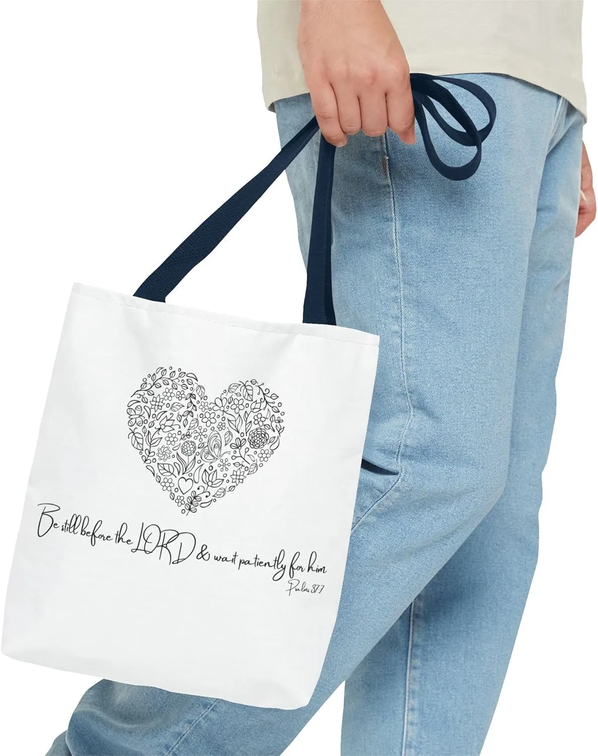 Floral Heart Tote Bag, Scripture Quote Canvas Tote, Reusable Shopping Bag, Eco-Friendly Carryall, Shoulder Bag for Women