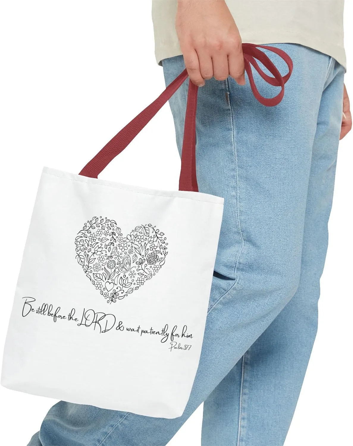Floral Heart Tote Bag, Scripture Quote Canvas Tote, Reusable Shopping Bag, Eco-Friendly Carryall, Shoulder Bag for Women