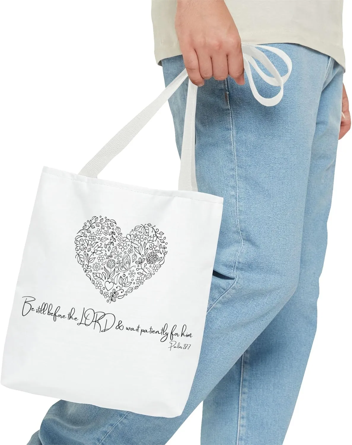 Floral Heart Tote Bag, Scripture Quote Canvas Tote, Reusable Shopping Bag, Eco-Friendly Carryall, Shoulder Bag for Women
