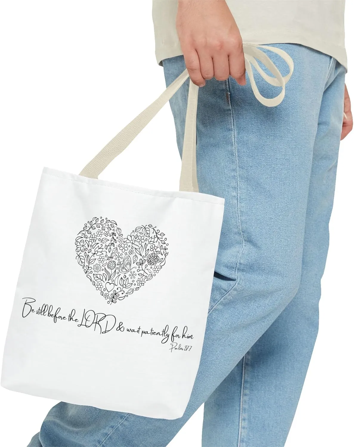 Floral Heart Tote Bag, Scripture Quote Canvas Tote, Reusable Shopping Bag, Eco-Friendly Carryall, Shoulder Bag for Women
