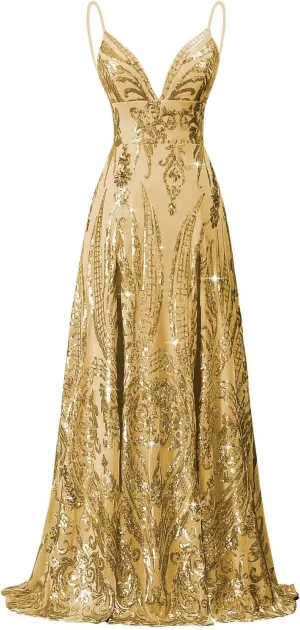 Floral Sequin Prom Dresses Spaghetti Straps Ball Gown Plus Size Formal Dresses for Women Evening Party