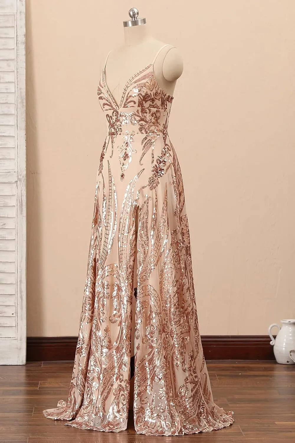 Floral Sequin Prom Dresses Spaghetti Straps Ball Gown Plus Size Formal Dresses for Women Evening Party
