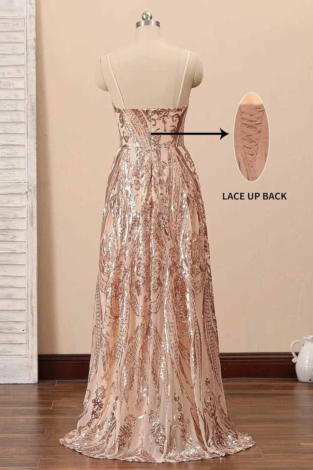 Floral Sequin Prom Dresses Spaghetti Straps Ball Gown Plus Size Formal Dresses for Women Evening Party