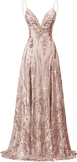 Floral Sequin Prom Dresses Spaghetti Straps Ball Gown Plus Size Formal Dresses for Women Evening Party