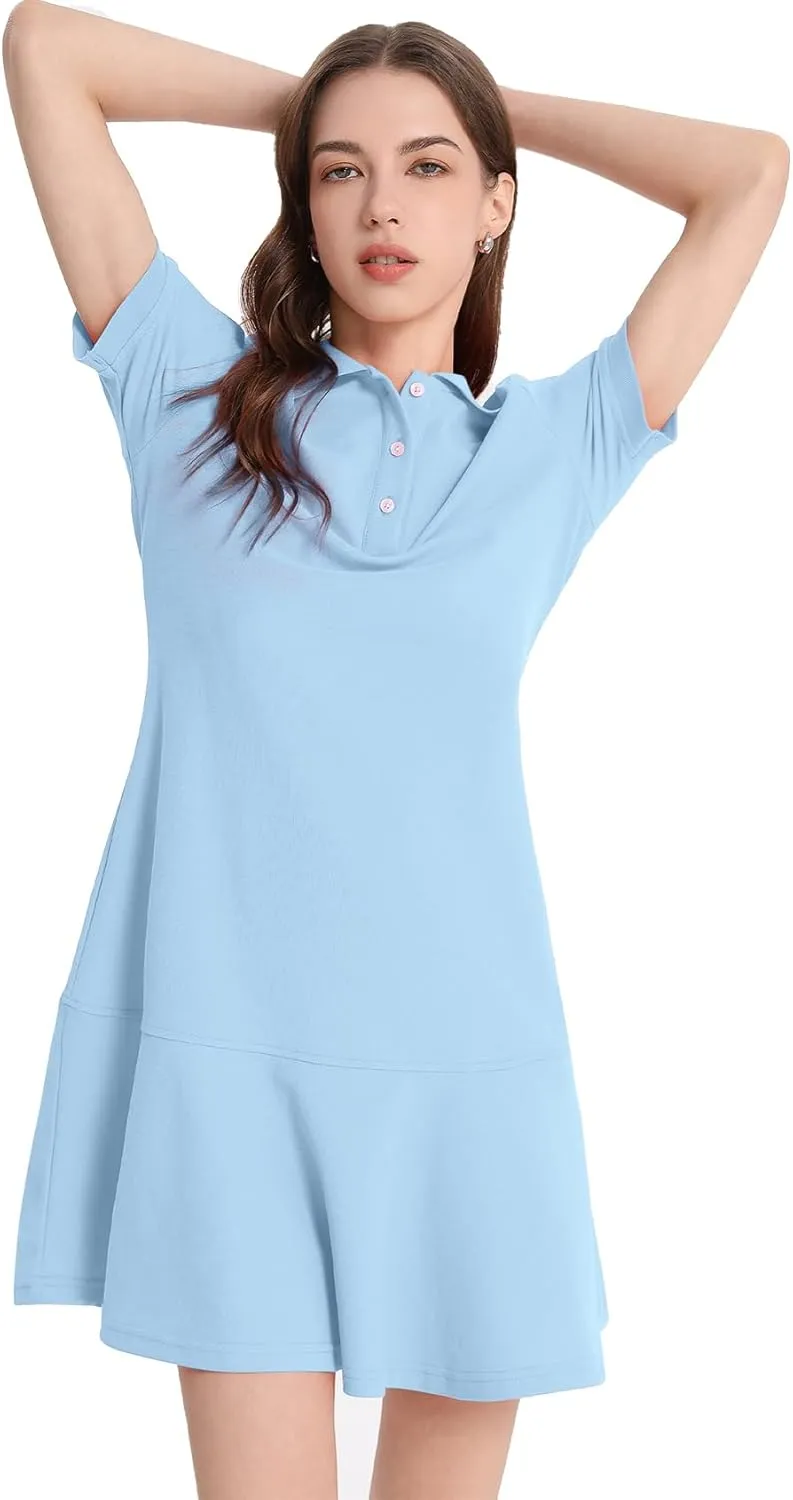 Flygo Womens Polo Dress Collared Short Sleeve Ruffle Golf Tennis T Shirt Sports Workout Mini Summer Dresses Tunic Pique