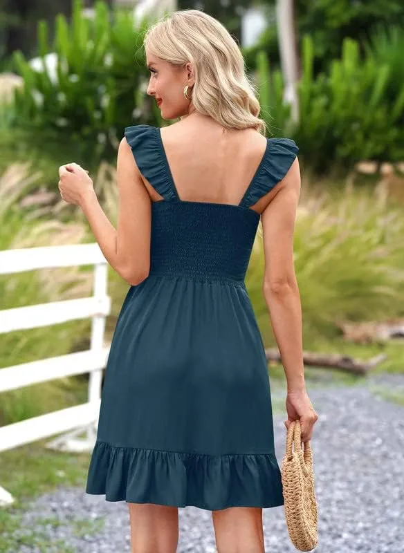 For G and PL Womens Casual Summer Babydoll Smocked Sleeveless Beach Mini Sundresses