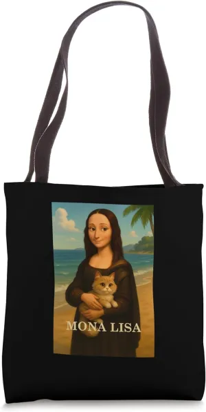 Funny French Mona Lisa Concept Cartoon Art Caring Furry Cat Tote Bag