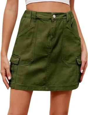 FZYLQY Denim Skirt for Womens Trendy Casual Elastic High Waisted Short Mini Skirt for Teen Girls Y2K Cute Baggy Jean Skirt