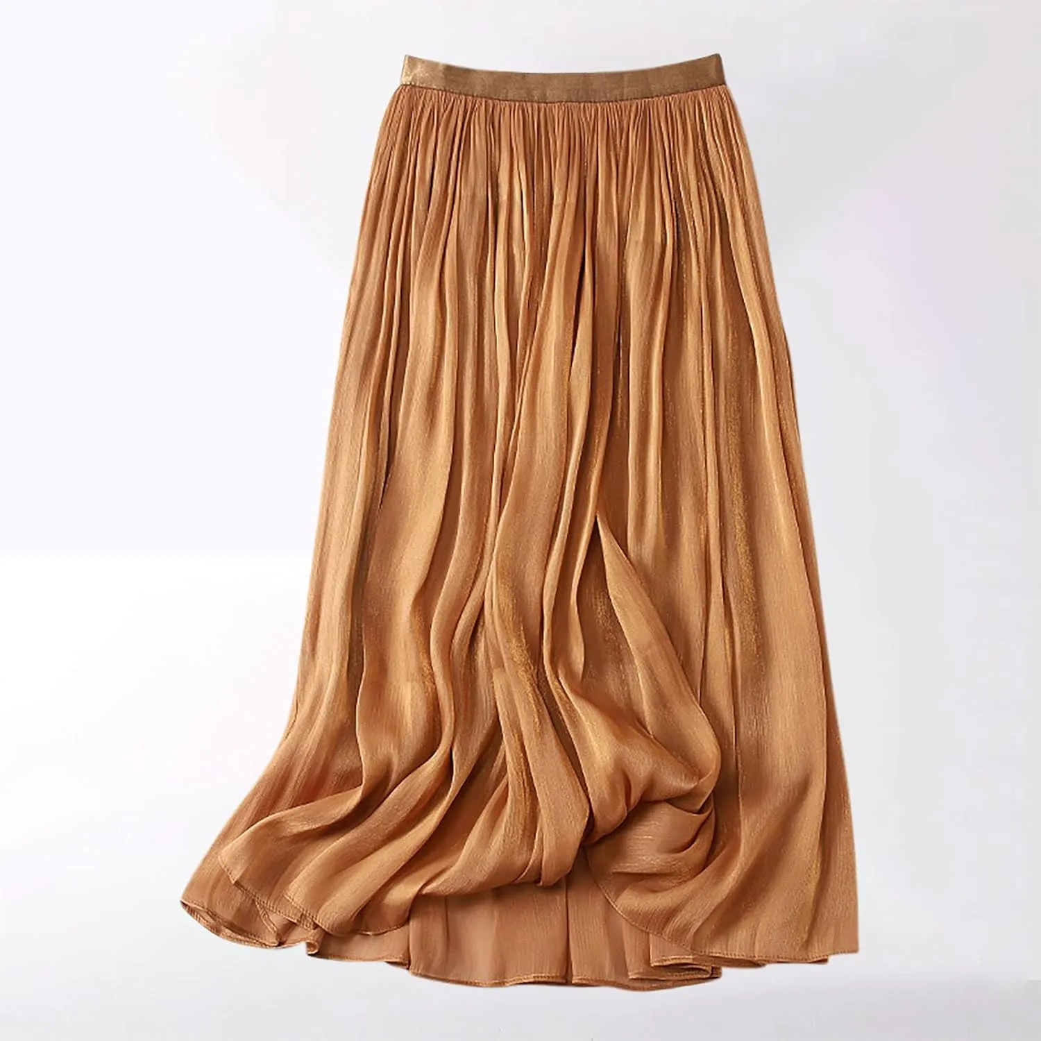 FZYLQY Plus Size Pleated Flare Midi Skirts for Women High Waisted Ruffle Boho Summer Beach Skirt Mid Length A Line Skirts