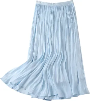 FZYLQY Plus Size Pleated Flare Midi Skirts for Women High Waisted Ruffle Boho Summer Beach Skirt Mid Length A Line Skirts