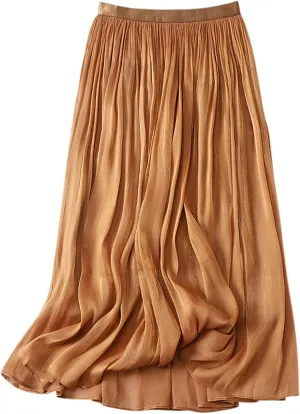 FZYLQY Plus Size Pleated Flare Midi Skirts for Women High Waisted Ruffle Boho Summer Beach Skirt Mid Length A Line Skirts