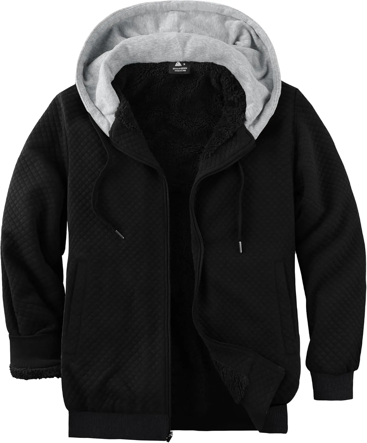 GEEK LIGHTING Mens Fleece Lined Hoodies Zip Up Waffle Knit Thicken Hooded Sweatshirts Winter Jackets