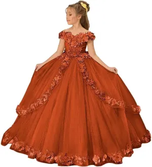 Girls Tulle Flower Girl Dress Off Shoulder Pageant Dresses Lace Applique Puffy Floral Formal Ball Gown Dresses for Kids