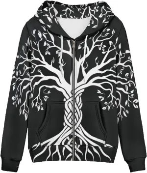 GLUDEAR Women Life Tree Graphic Print Zip Up Hoodies Novelty Viking Long Sleeve Hooded Sweatshirts Oversized Jackets