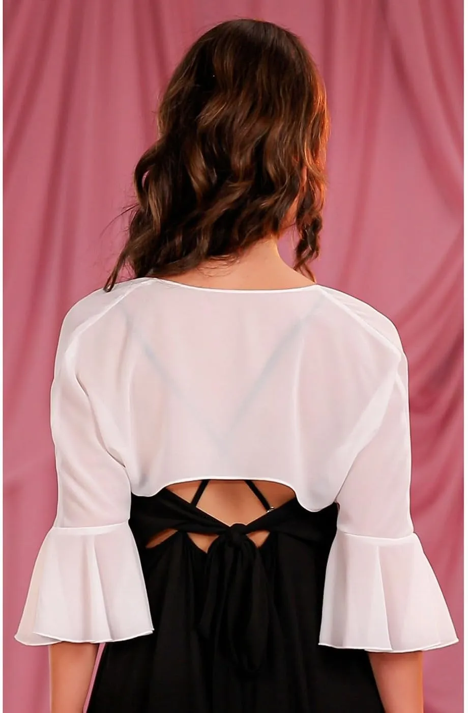 GORAIS Women Chiffon Bolero Shrugs 3/4 Sleeve Open Front Sheer Jackets Cardigan for Evening Dresses