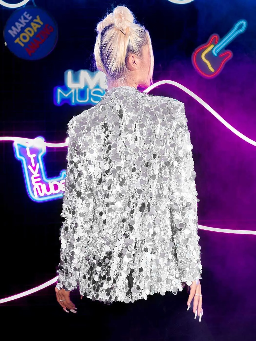 GORAIS Women Sequin Jacket Long Sleeve Sparkly Blazer Jackets Open Front Night Club Party Dot Coat