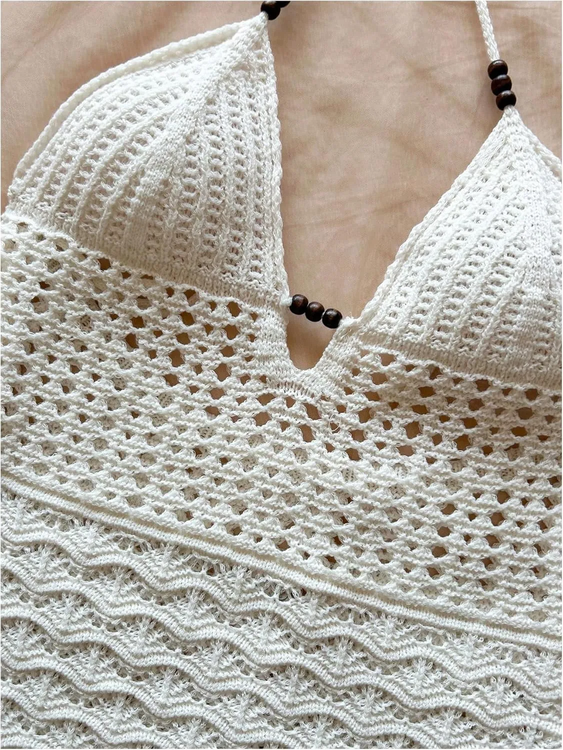 GORGLITTER Women's Crochet Halter Mini Dress Tie Backless Bodycon Knit Short Dresses Summer Beach Outfits