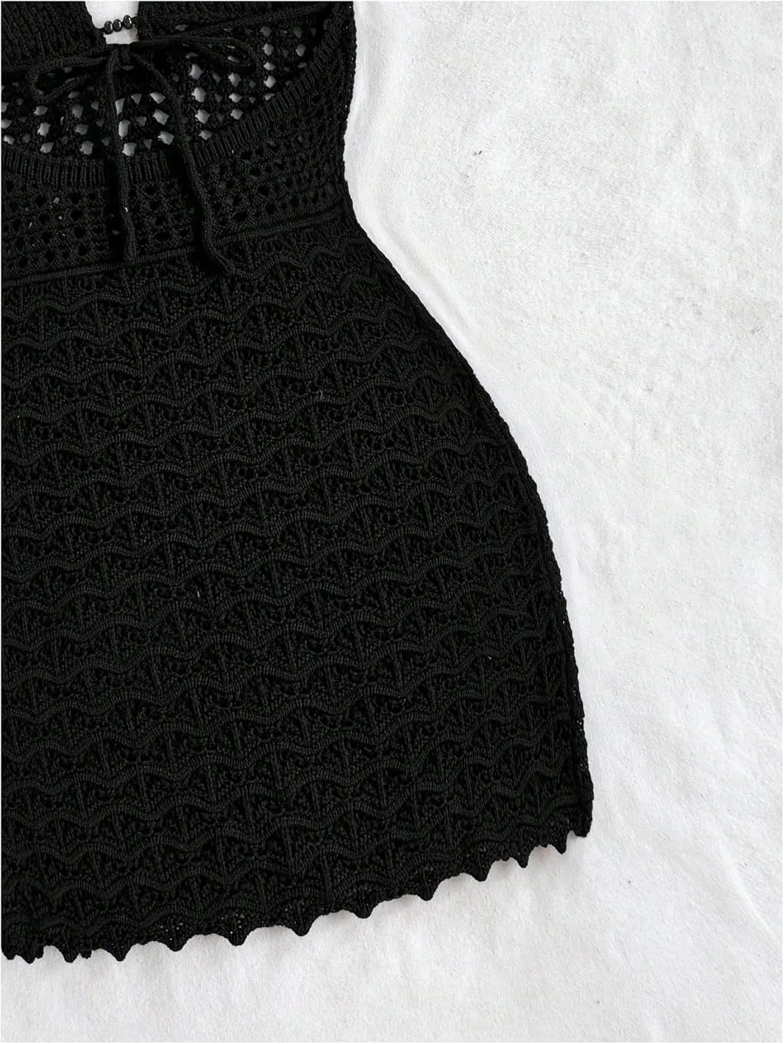 GORGLITTER Women's Crochet Halter Mini Dress Tie Backless Bodycon Knit Short Dresses Summer Beach Outfits