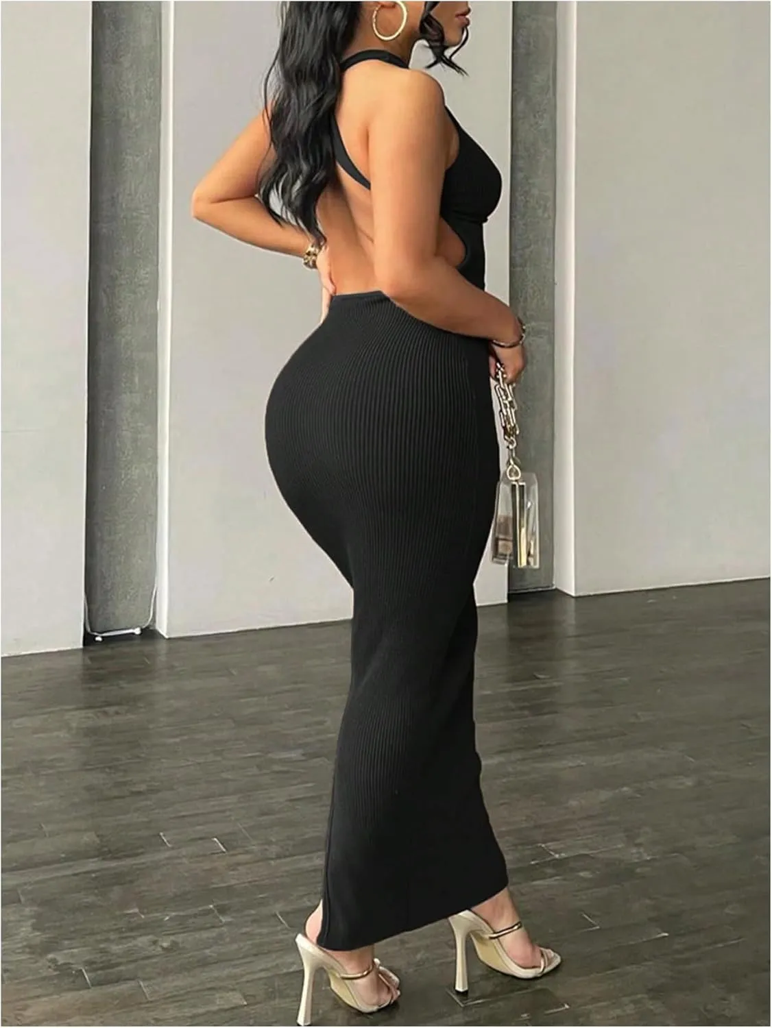 GORGLITTER Women's Open Back Bodycon Maxi Dress Backless Ribbed Knit Casual Summer Graduation Prom Long Sundresses 2025
