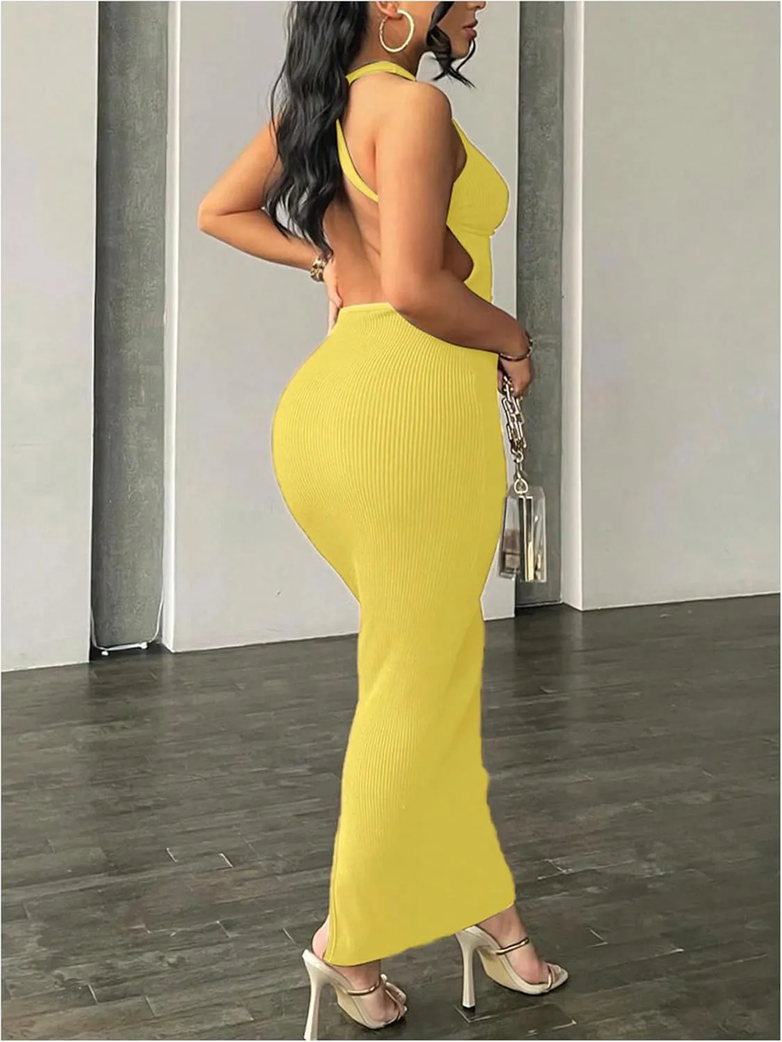 GORGLITTER Women's Open Back Bodycon Maxi Dress Backless Ribbed Knit Casual Summer Graduation Prom Long Sundresses 2025