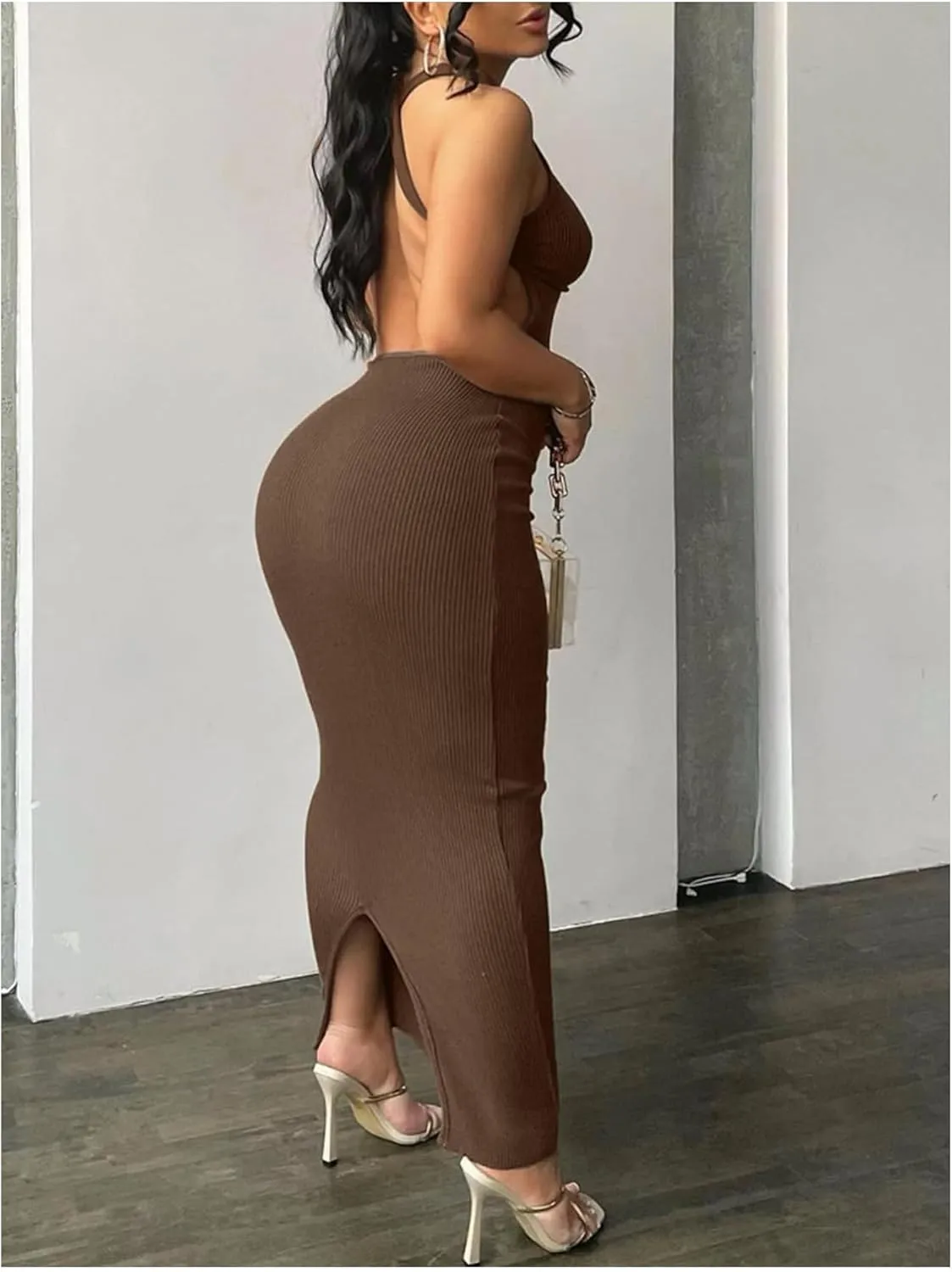 GORGLITTER Women's Open Back Bodycon Maxi Dress Backless Ribbed Knit Casual Summer Graduation Prom Long Sundresses 2025