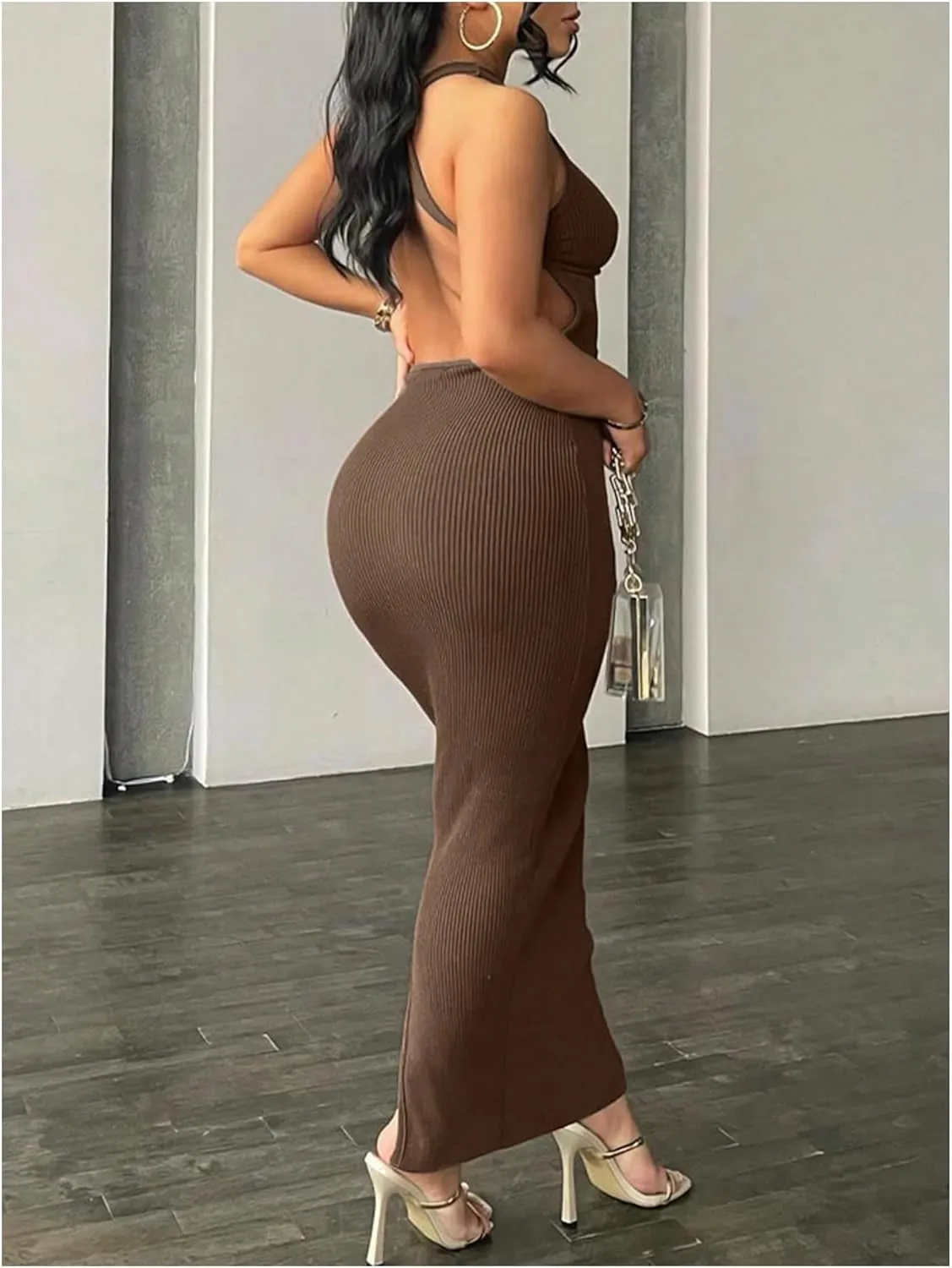 GORGLITTER Women's Open Back Bodycon Maxi Dress Backless Ribbed Knit Casual Summer Graduation Prom Long Sundresses 2025