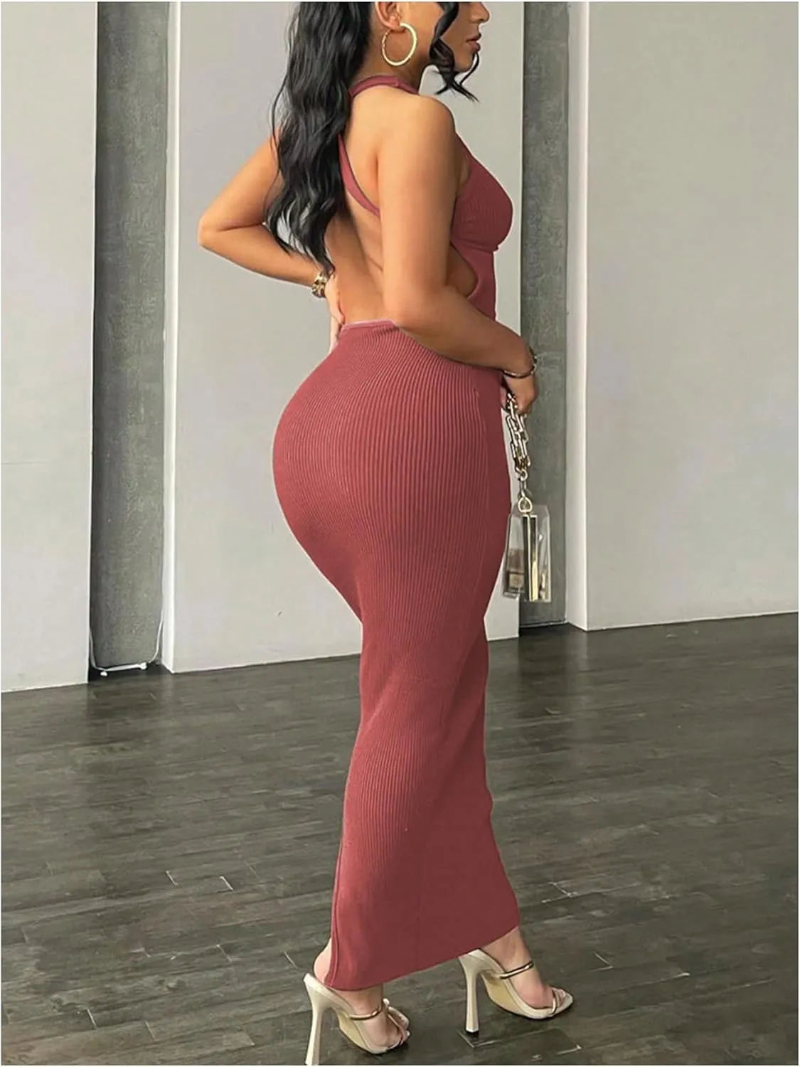 GORGLITTER Women's Open Back Bodycon Maxi Dress Backless Ribbed Knit Casual Summer Graduation Prom Long Sundresses 2025