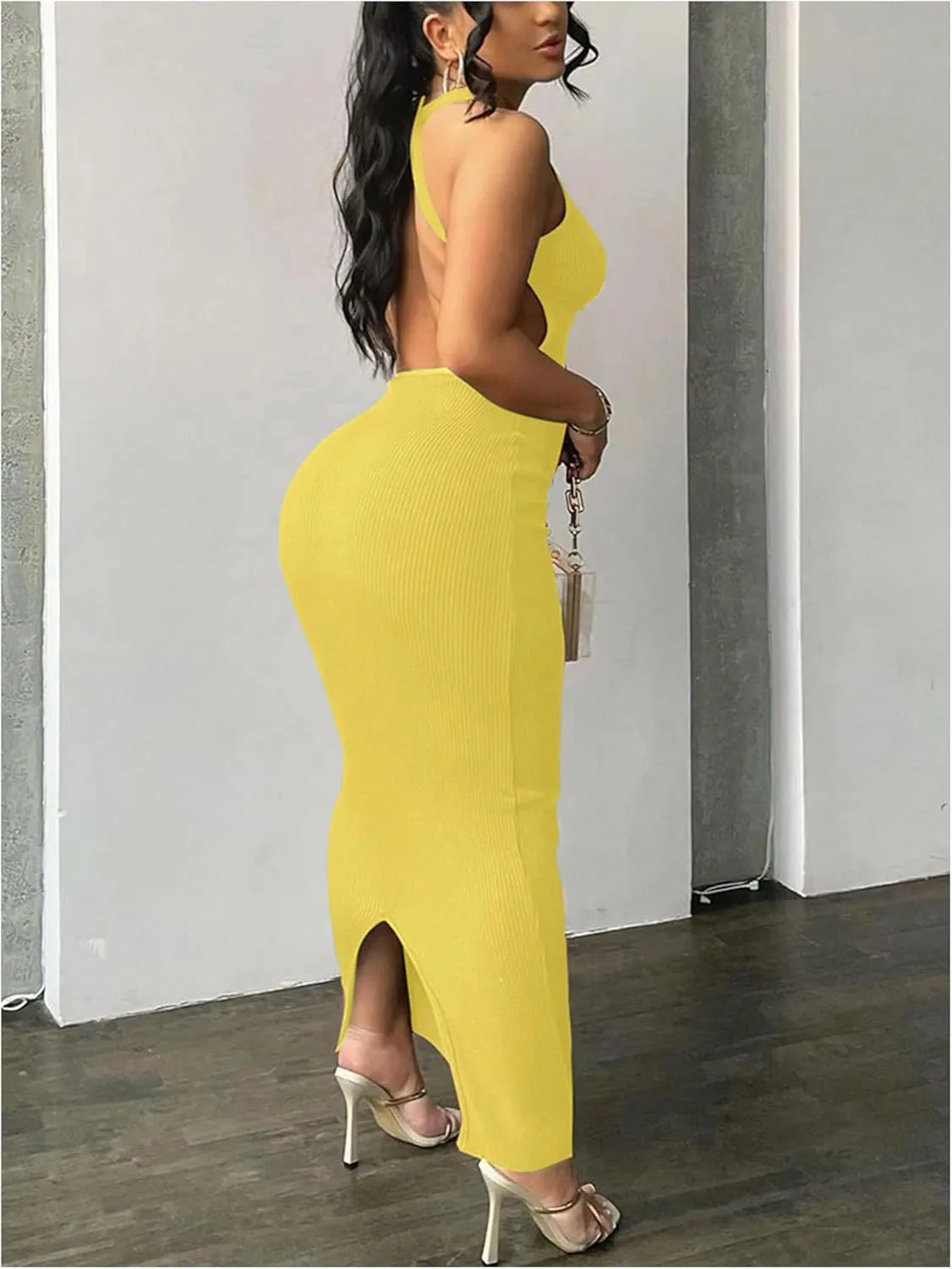 GORGLITTER Women's Open Back Bodycon Maxi Dress Backless Ribbed Knit Casual Summer Graduation Prom Long Sundresses 2025