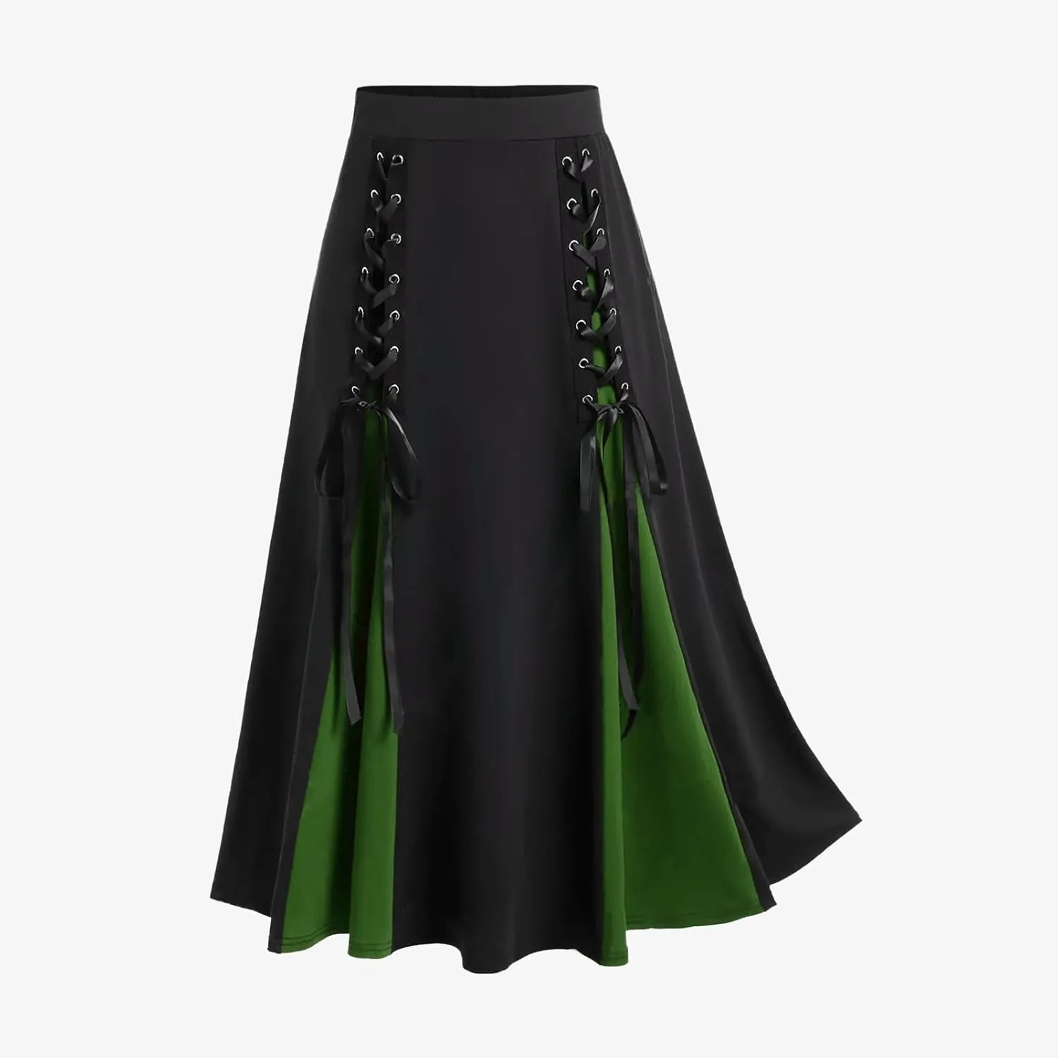 Goth Skirts for Womens Trendy Pleated Steampunk High Waist Patchwork Midi Gothic Skirt Halloween Costumes