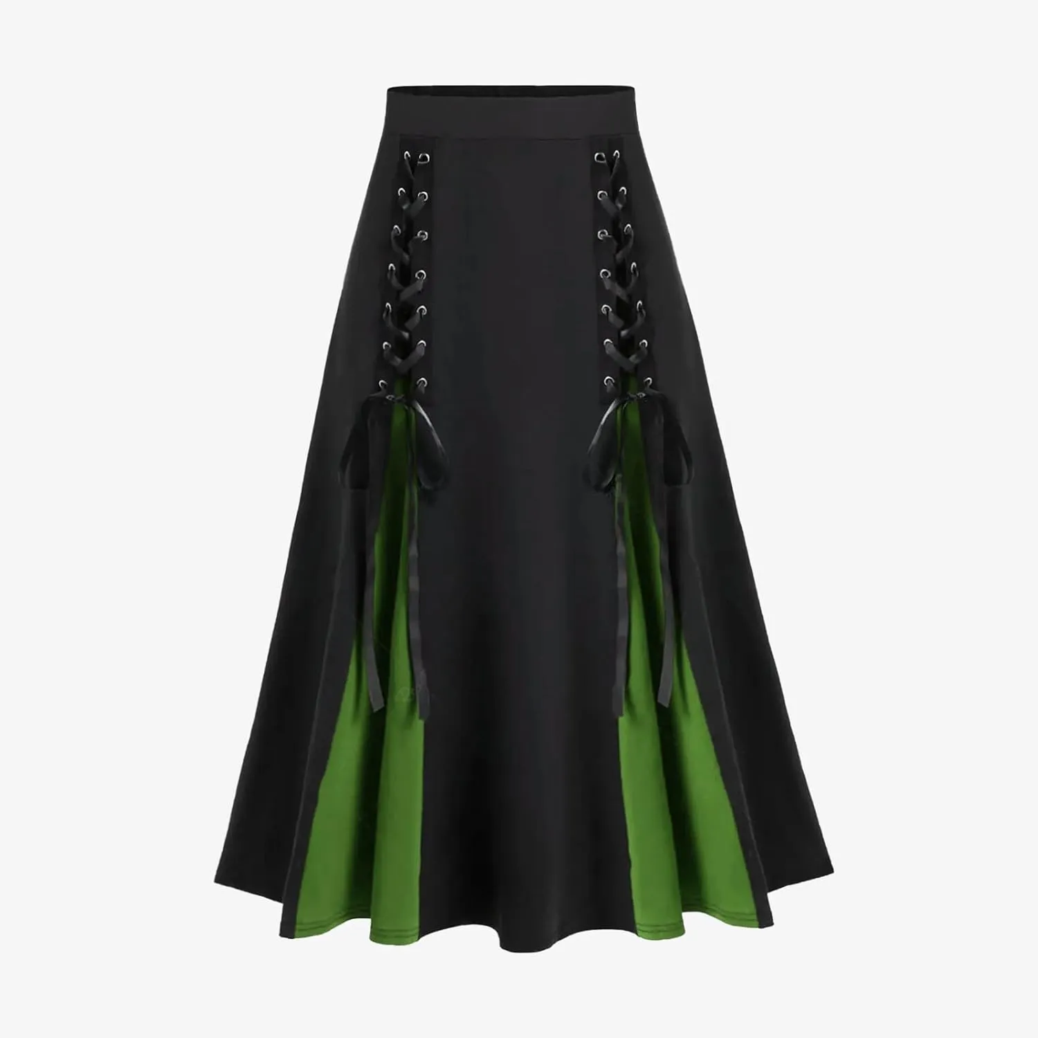 Goth Skirts for Womens Trendy Pleated Steampunk High Waist Patchwork Midi Gothic Skirt Halloween Costumes