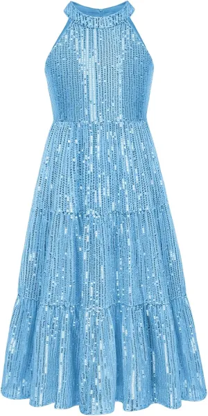 GRACE KARIN Girls Sequin Dress Formal Party Elegant Fancy Girls Maxi Long Dress for 5-14Y