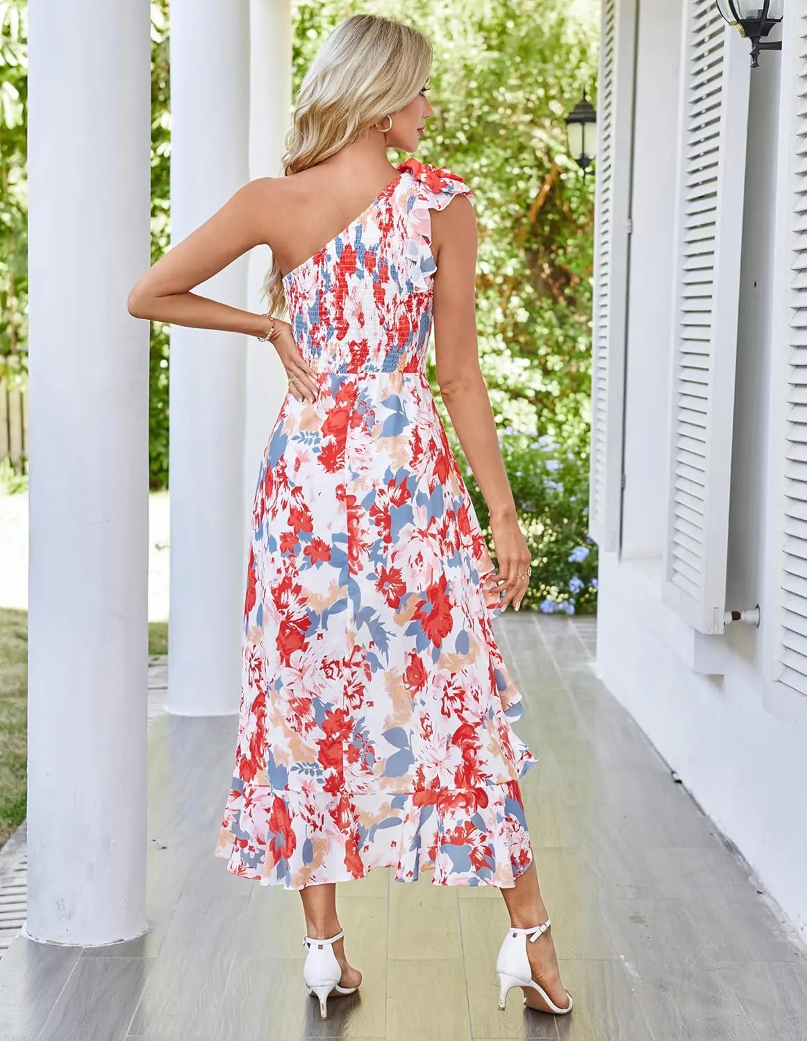 GRACE KARIN Womens Summer One Shoulder Sleeveless Dresses Floral Flowy Ruffle High Low Wedding Guest Maxi Sundresses