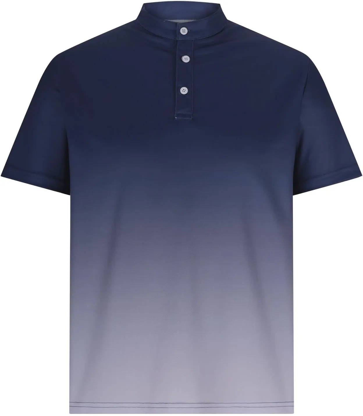 Gradient Color Business Henley Shirts for Men Slim Fit Short Sleeve Stretch Tee Tops Button Down Summer Blouse