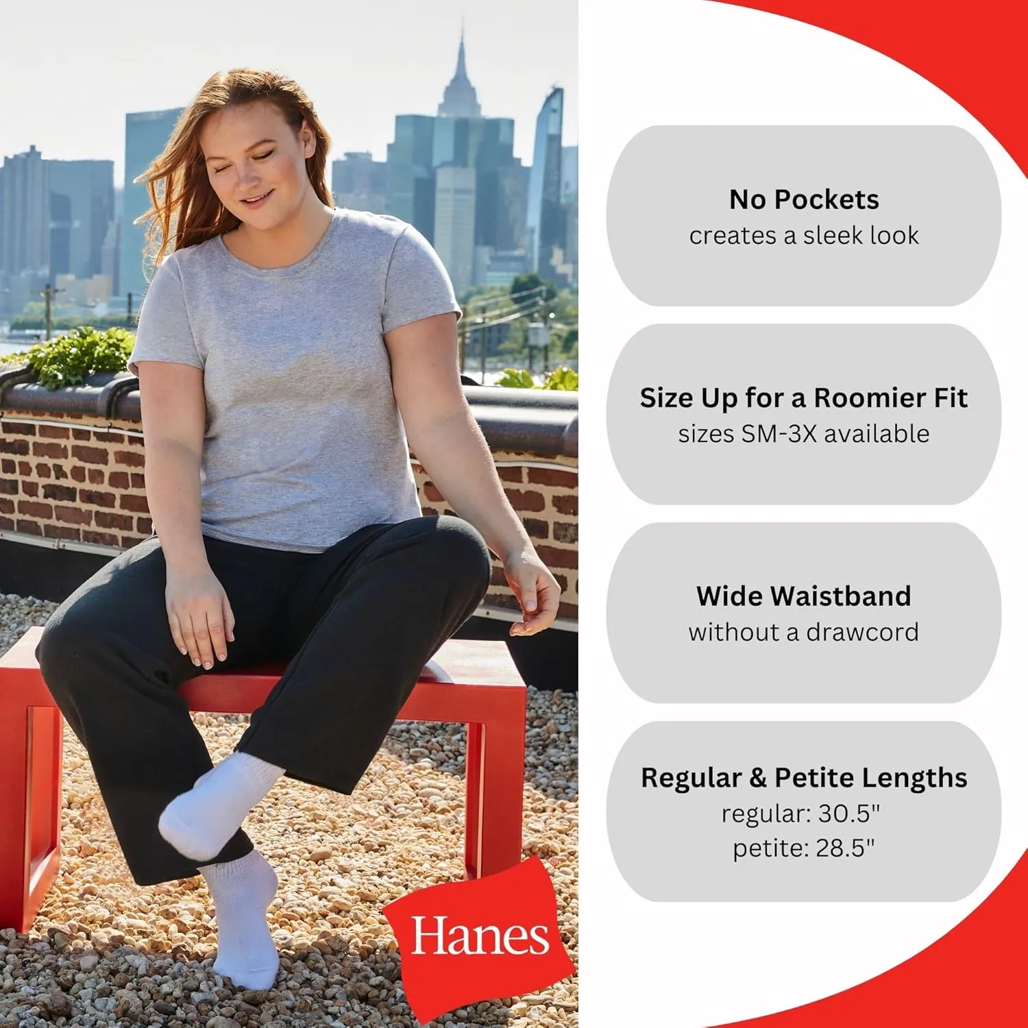 Hanes Womens EcoSmart Fleece Petite Sweatpants, Open Bottom Sweatpants, Petite, 28.5''