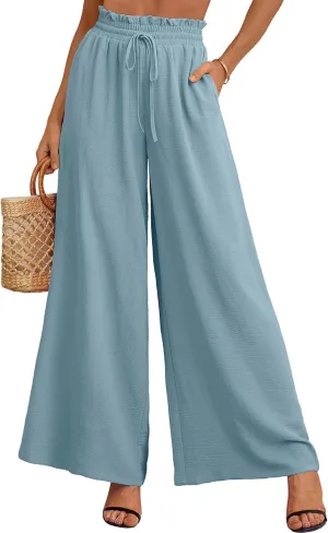 Heymoments Women's Wide Leg Lounge Pants Lightweight High Waisted Adjustable Tie Knot Loose Trousers with Pockets