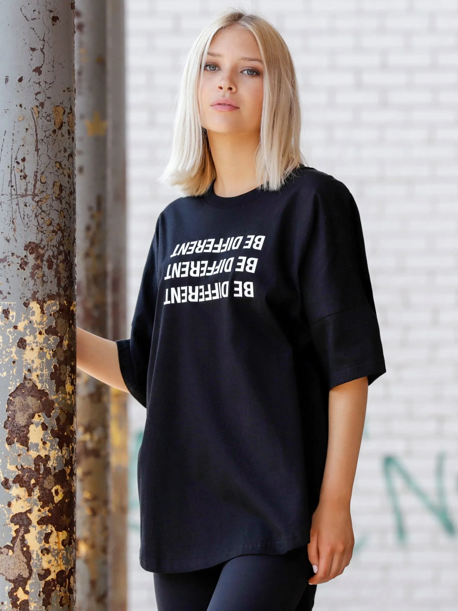 HI LO OVERSIZE COTTON TEE, BLACK