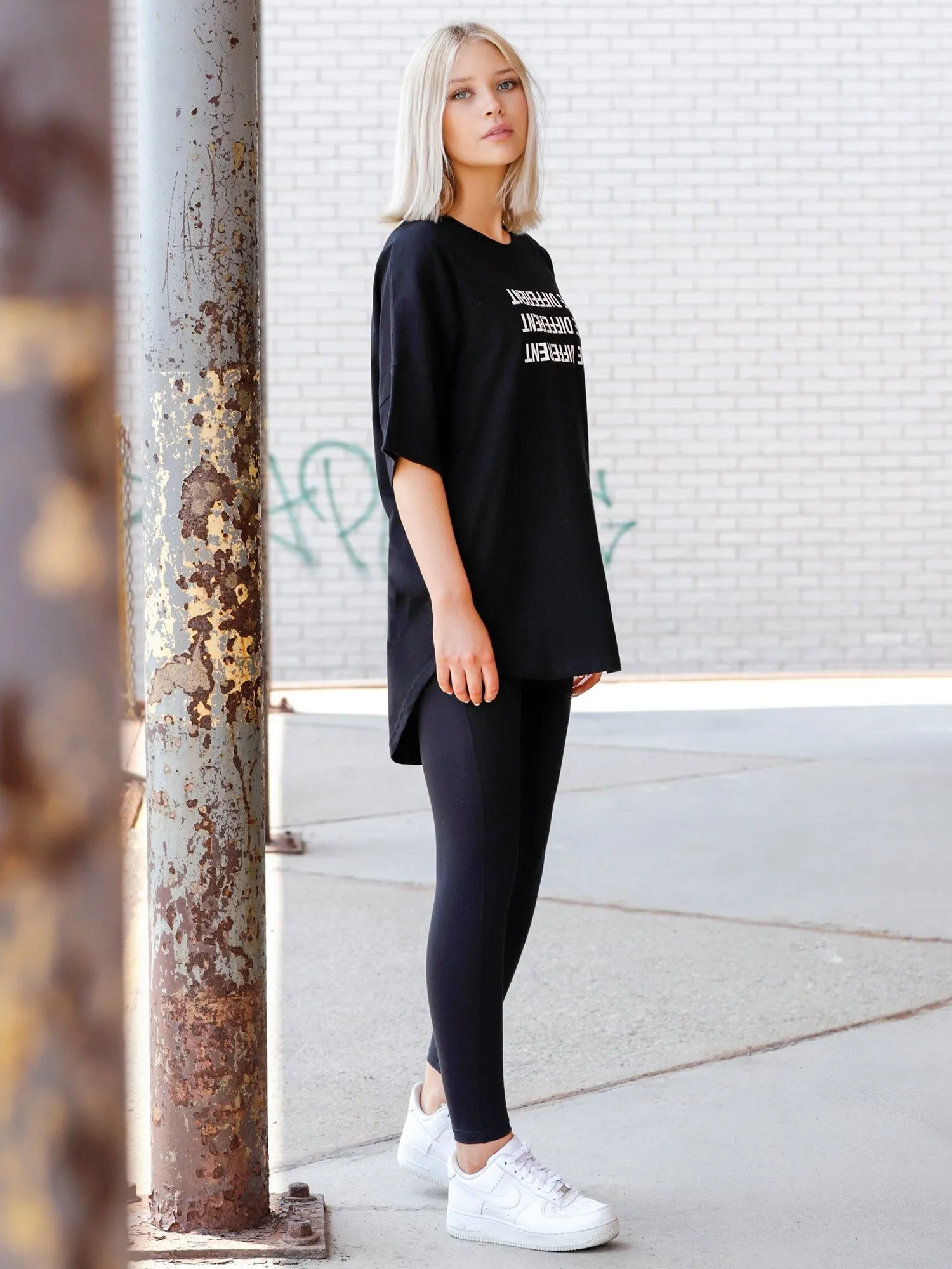 HI LO OVERSIZE COTTON TEE, BLACK