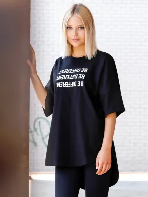 HI LO OVERSIZE COTTON TEE, BLACK